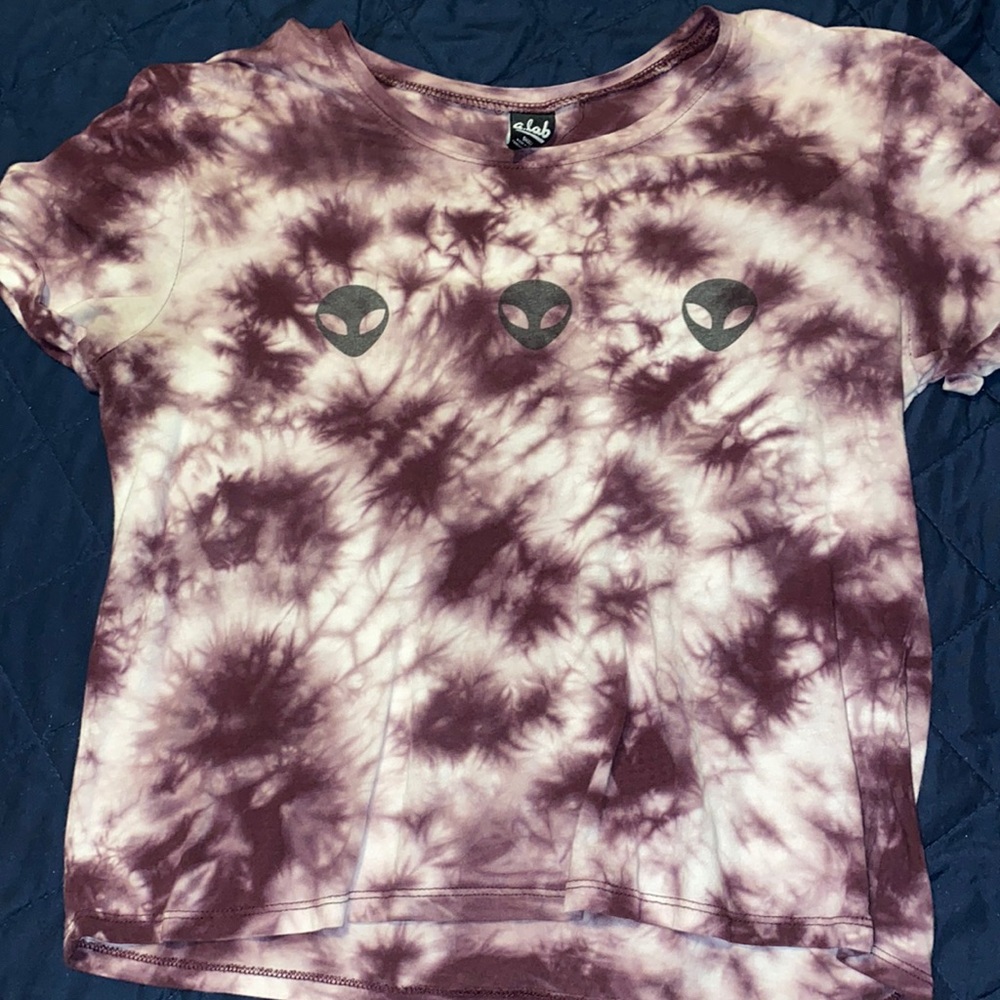 Purple & white tie dye alien top